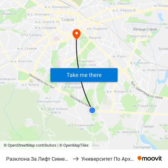 Разклона За Лифт Симеоново / Fork Road To Lift Simeonovo (2791) to Университет По Архитектура, Строителство И Геодезия map