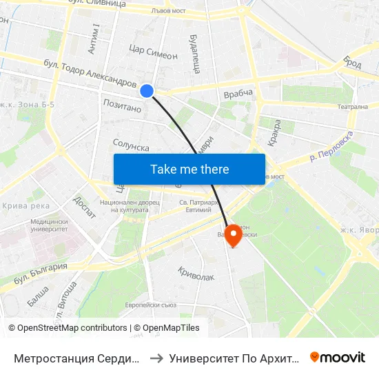 Ⓜ️ Метростанция Сердика / Serdika Metro Station (6454) to Университет По Архитектура, Строителство И Геодезия map