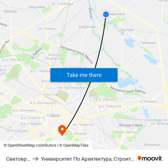 Световрачене to Университет По Архитектура, Строителство И Геодезия map