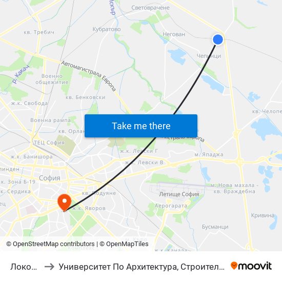 Локорско to Университет По Архитектура, Строителство И Геодезия map