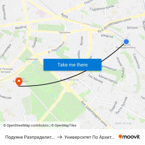 Подуяне Разпределителна / Poduyane Razpredelitelna to Университет По Архитектура, Строителство И Геодезия map