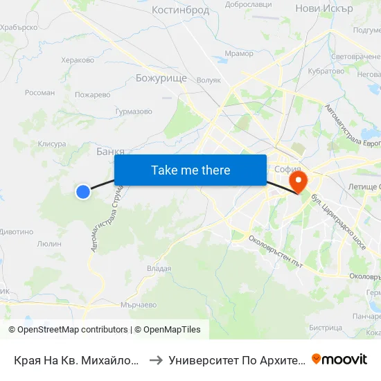 Края На Кв. Михайлово / End Of Mihaylovo Qr. (0982) to Университет По Архитектура, Строителство И Геодезия map