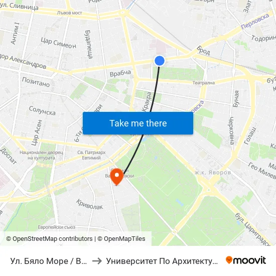 Ул. Бяло Море / Byalo More St. (1858) to Университет По Архитектура, Строителство И Геодезия map