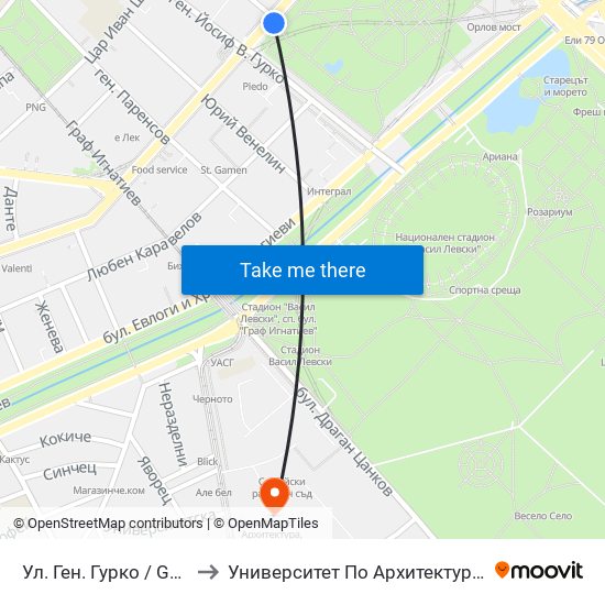 Ул. Ген. Гурко / Gen. Gurko St. (1903) to Университет По Архитектура, Строителство И Геодезия map