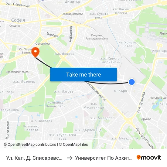 Ул. Кап. Д. Списаревски / Capt. S. Spisarevski St. (1983) to Университет По Архитектура, Строителство И Геодезия map