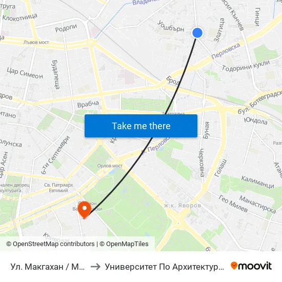 Ул. Макгахан / Macgahan St. (2040) to Университет По Архитектура, Строителство И Геодезия map
