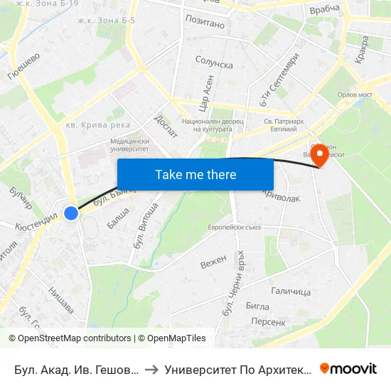 Ⓜ️ Бул. Акад. Ив. Гешов / Ivan Geshov Blvd. (2805) to Университет По Архитектура, Строителство И Геодезия map