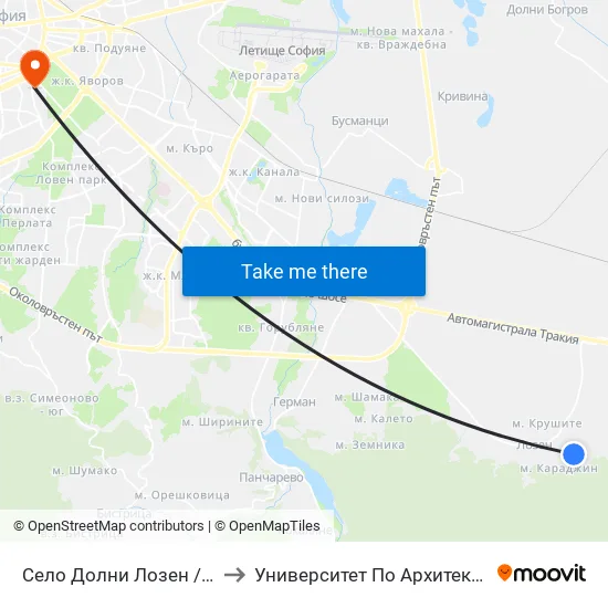 Село Долни Лозен / Dolni Lozen Village (2800) to Университет По Архитектура, Строителство И Геодезия map