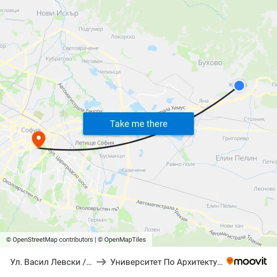 Ул. Васил Левски / Vasil Levski St. (2814) to Университет По Архитектура, Строителство И Геодезия map