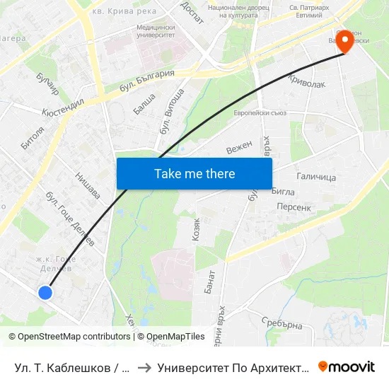 Ул. Т. Каблешков / T. Kableshkov St. (0484) to Университет По Архитектура, Строителство И Геодезия map