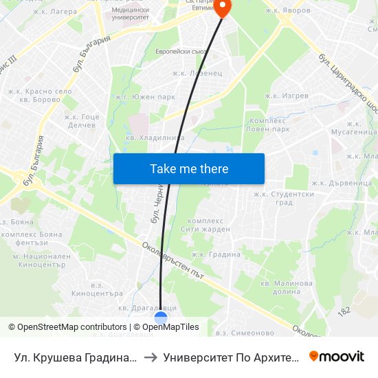 Ул. Крушева Градина / Krusheva Gradina St (6706) to Университет По Архитектура, Строителство И Геодезия map