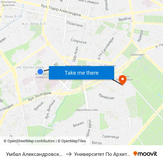 Ⓜ️ Умбал Александровска / Aleksandrovska Hospital (1034) to Университет По Архитектура, Строителство И Геодезия map