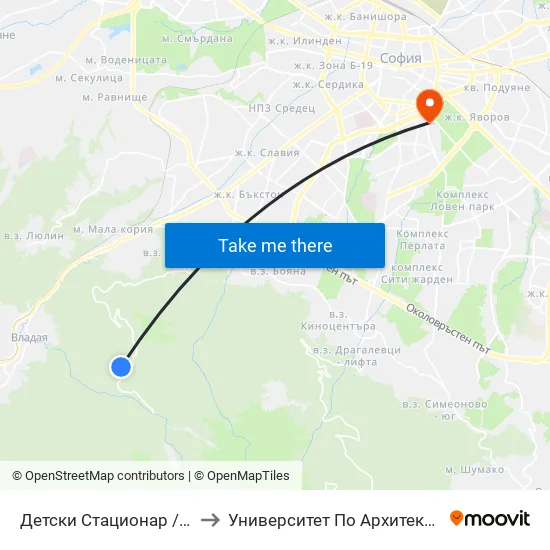👋 Детски Стационар / Children's Hospital (6066) to Университет По Архитектура, Строителство И Геодезия map