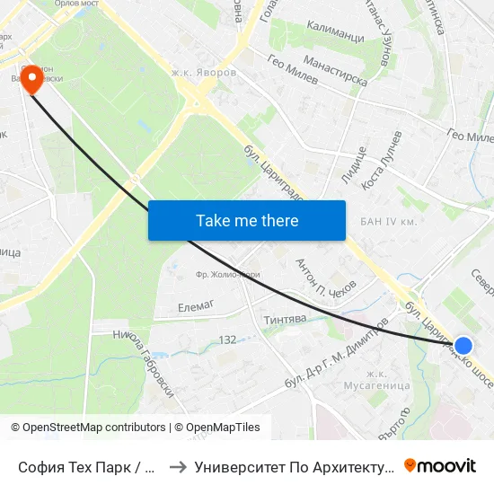 София Тех Парк / Sofia Tech Park (2795) to Университет По Архитектура, Строителство И Геодезия map