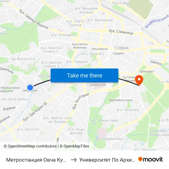 Ⓜ️ Метростанция Овча Купел / Ovcha Kupel Metro Station (6038) to Университет По Архитектура, Строителство И Геодезия map