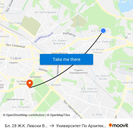 Бл. 28 Ж.К. Левски В / Bl. 28, Levski V Qr. (6599) to Университет По Архитектура, Строителство И Геодезия map