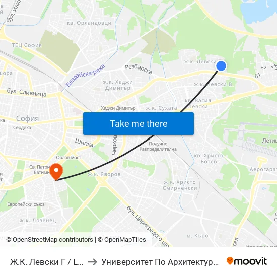 Ж.К. Левски Г / Levski G Qr (0646) to Университет По Архитектура, Строителство И Геодезия map