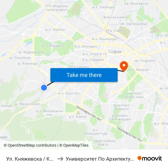 Ул. Княжевска / Knyazhevska St. (6623) to Университет По Архитектура, Строителство И Геодезия map