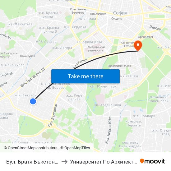 Бул. Братя Бъкстон / Bratya Buckstone Blvd. to Университет По Архитектура, Строителство И Геодезия map