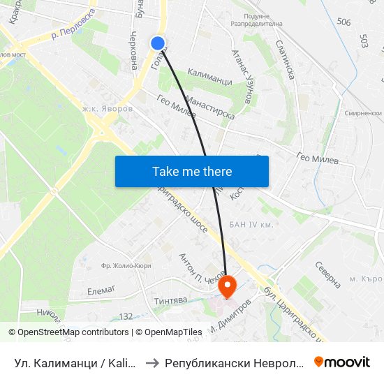 Ул. Калиманци / Kalimantsi St. (1972) to Републикански Неврологичен Диспансер map