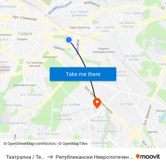 Театрална / Teatralna to Републикански Неврологичен Диспансер map