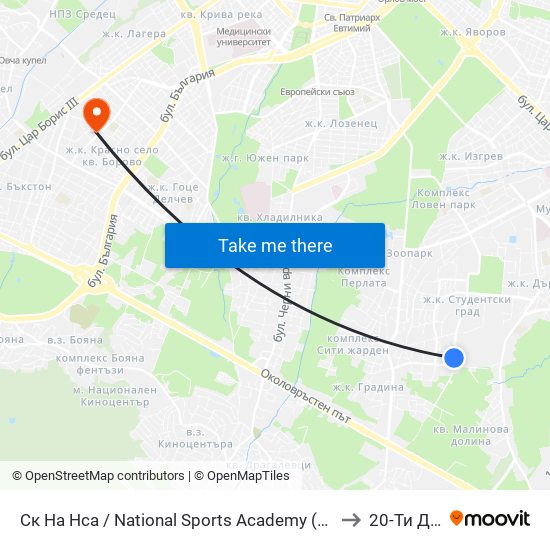 Ск На Нса / National Sports Academy (1609) to 20-Ти Дкц map