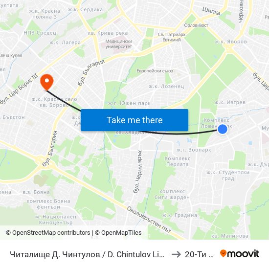 Читалище Д. Чинтулов / D. Chintulov Library (2365) to 20-Ти Дкц map