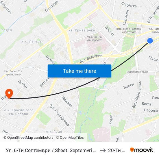 Ул. 6-Ти Септември / Shesti Septemvri St. (1808) to 20-Ти Дкц map