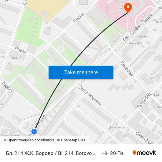 Бл. 214 Ж.К. Борово / Bl. 214, Borovo Qr. (0164) to 20-Ти Дкц map