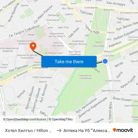 Хотел Хилтън / Hilton Hotel (0397) to Аптека На Уб ""Александровска"" map