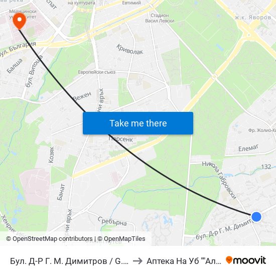 Бул. Д-Р Г. М. Димитров / G. M. Dimitrov Blvd. (0316) to Аптека На Уб ""Александровска"" map