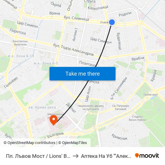 Пл. Лъвов Мост / Lions' Bridge Sq. (1275) to Аптека На Уб ""Александровска"" map
