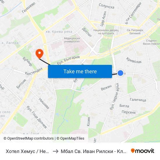 Хотел Хемус / Hemus Hotel (2329) to Мбал Св. Иван Рилски - Клиника По Ревматология map