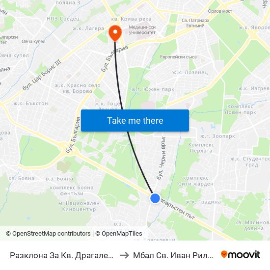 Разклона За Кв. Драгалевци / Fork Road To Dragalevtsi Qr. (1457) to Мбал Св. Иван Рилски - Клиника По Ревматология map