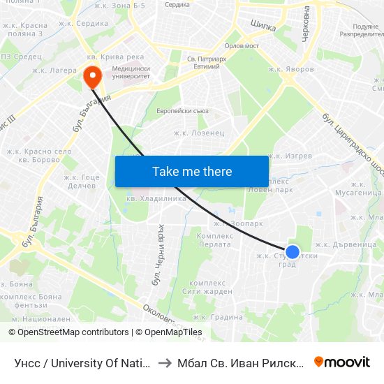 Унсс / University Of National And World Economy (1692) to Мбал Св. Иван Рилски - Клиника По Ревматология map