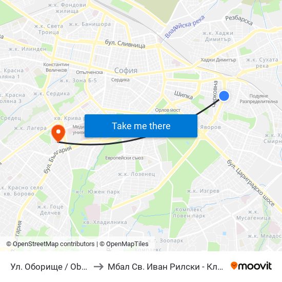 Ул. Оборище / Oborishte St. (2071) to Мбал Св. Иван Рилски - Клиника По Ревматология map