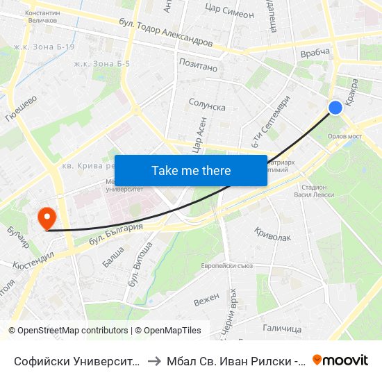 Софийски Университет / Sofia University (1700) to Мбал Св. Иван Рилски - Клиника По Ревматология map