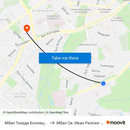 Мбал Токуда Болница / Tokuda Hospital (0206) to Мбал Св. Иван Рилски - Клиника По Ревматология map