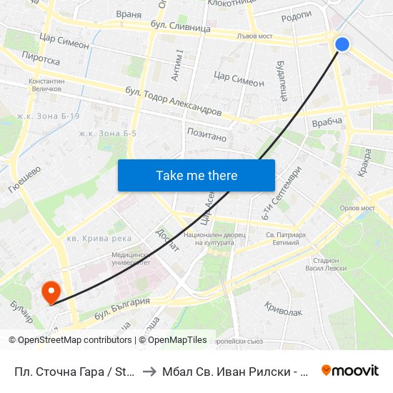 Пл. Сточна Гара / Stochna Gara Sq. (1316) to Мбал Св. Иван Рилски - Клиника По Ревматология map