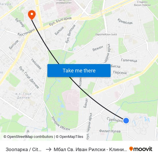 Зоопарка / City Zoo (2764) to Мбал Св. Иван Рилски - Клиника По Ревматология map