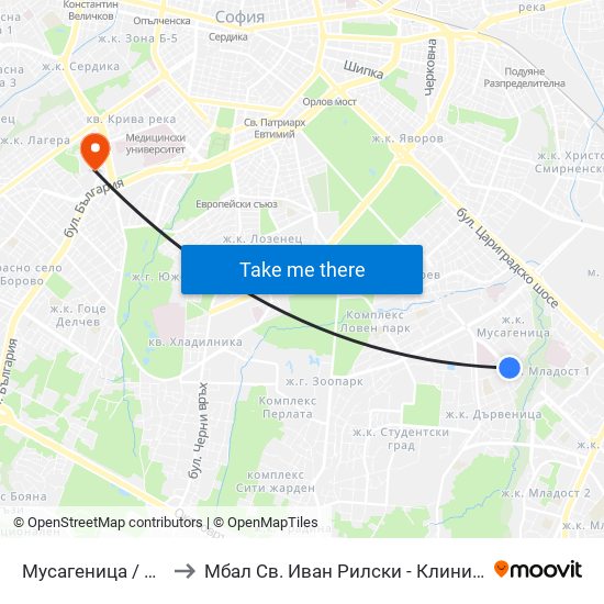 Мусагеница /  Musagenitsa to Мбал Св. Иван Рилски - Клиника По Ревматология map