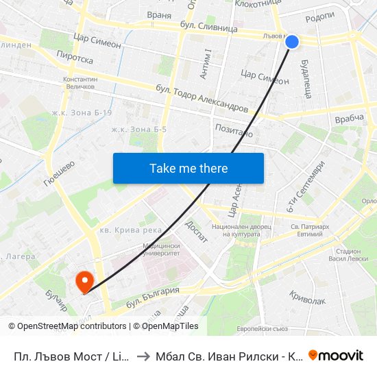 Пл. Лъвов Мост / Lions' Bridge Sq. (1278) to Мбал Св. Иван Рилски - Клиника По Ревматология map