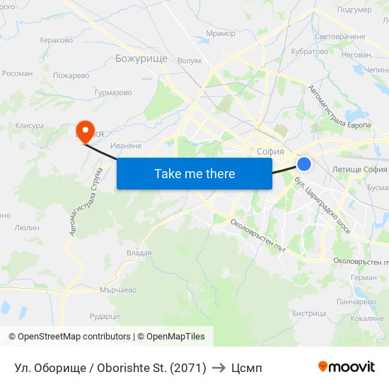 Ул. Оборище / Oborishte St. (2071) to Цсмп map