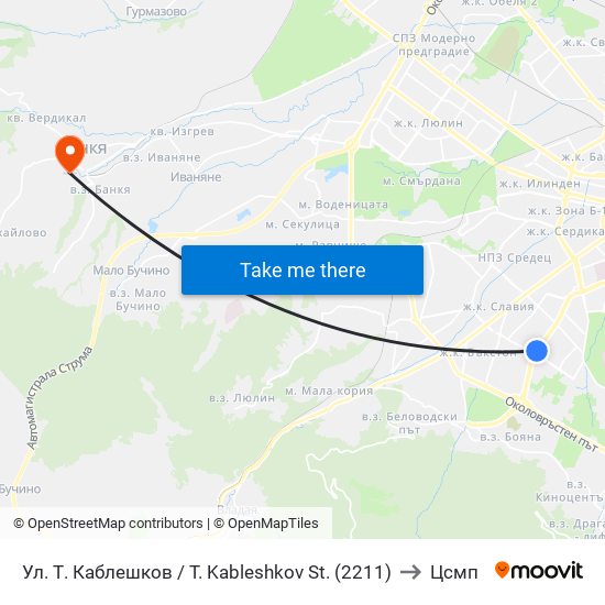 Ул. Т. Каблешков / T. Kableshkov St. (2211) to Цсмп map