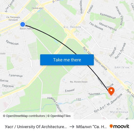 Уасг / University Of Architecture (0387) to Mбалнп “Св. Наум” map