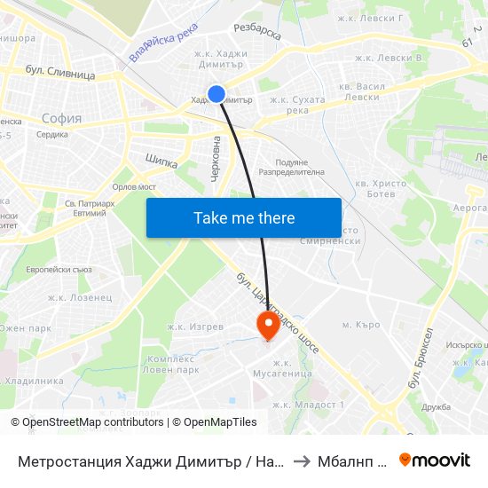 Метростанция Хаджи Димитър / Hadzhi Dimitar Metro Station (0303) to Mбалнп “Св. Наум” map
