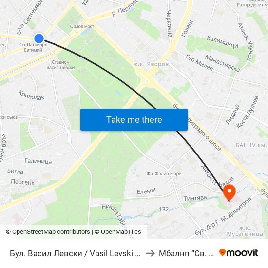 Бул. Васил Левски / Vasil Levski Blvd. (0299) to Mбалнп “Св. Наум” map