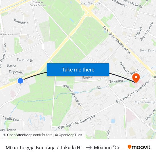 Мбал Токуда Болница / Tokuda Hospital (0206) to Mбалнп “Св. Наум” map