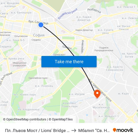 Пл. Лъвов Мост / Lions' Bridge (1276) to Mбалнп “Св. Наум” map