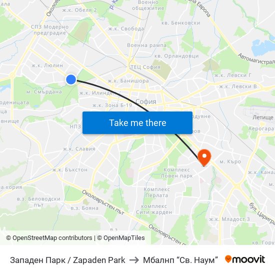 Западен Парк / Zapaden Park to Mбалнп “Св. Наум” map